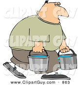 Clip Art of a Tired White Man Carrying Buckets of Water by Djart