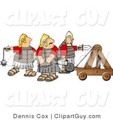 Clip Art of a Trio of Roman Soldiers Armed with a Catapult Sword, and Ball & Chain Mace by Djart