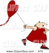 Clip Art of a Valentine's Day Caucasian Man Flying a Heart-shaped Kite by Djart