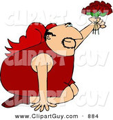 Clip Art of a Valentine's Day Cupid Man on His Knees Offer a Dozen Red Roses to His Lover on Valentine's Day or an Anniversary by Djart