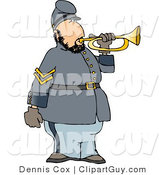 Clip Art of a White American Civil War Soldier Blowing into a Bugle Horn by Djart