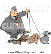Clip Art of a White Businessman Walking Four Dogs on Leashes by Djart