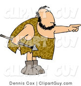 Clip Art of a White Caveman Holding a Spear and Pointing His Finger at Something by Djart