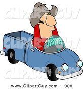 Clip Art of a White Cowboy Driving a Small Toy Pickup Truck by Djart