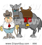 Clip Art of a White Cowboy Man Standing Beside a Saddled Horse by Djart