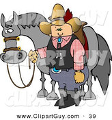 Clip Art of a White Cowboy Standing Beside His Saddled Horse While Holding the Reins by Djart