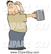 Clip Art of a White Guy Scratching His Head and Holding out a Tin Cup, Hoping for Financial Assistance and Loans by Djart