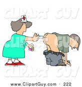 Clip Art of a White Male Patient Getting Shot in the Butt by a Nurse with a Syringe by Djart