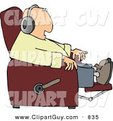Clip Art of a White Man Sitting in a Recliner and Wearing Earphone by Djart