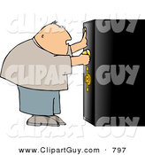 Clip Art of a White Overweight Man Unlocking a Heavy Duty Safe by Djart