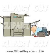 Clip Art of a White Repairman Trying to Fix a Broken Copy Machine by Djart