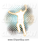 Clip Art of a White Silhouetted Man Leaping over a Brown and Blue Dotted Grunge Background on White by Arena Creative