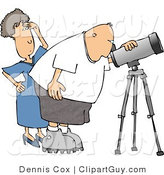Clip Art of a Woman Standing Behind Her Husband, the Astronomer, Looking Through a Telescope by Djart