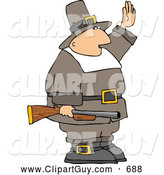 Clip Art of AArmed Pilgrim Man Waving His Hand in the Air, Holding a Rifle by Djart
