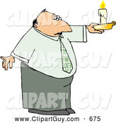 Clip Art of ACaucasian Business Man Holding a Lit Candle During a Power Outage by Djart