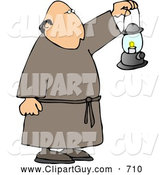 Clip Art of ACaucasian Monk Walking Around with a Lit Lantern During the Night by Djart