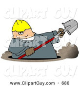 Clip Art of AChubby Caucasian Male Worker Digging a Deep Underground Hole with a Shovel by Djart