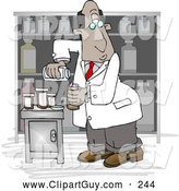 Clip Art of AExperimenting Ethnic Male Pharmacist Filling a Prescription Bottle with Medicine Pills by Djart
