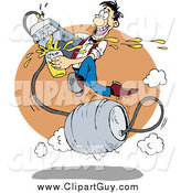 Clip Art of AFast Man Running on a Metal Barrel Beer Keg, Pouring Liquor from a Faucet at a Bar by
