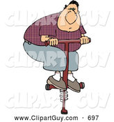 Clip Art of AFat Adult Man Jumping on a Pogo Stick by Djart