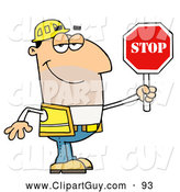 Clip Art of AFriendly Male Traffic Director Holding a Stop Sign by Hit Toon