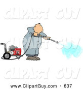 Clip Art of AFriendly Man Cleaning with a Heavy Duty Gas Powered Pressure Washer by Djart