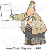 Clip Art of AFriendly Smiling Male Lawyer Pointing at an Important Blank Piece of Paper by Djart