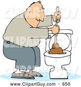 Clip Art of AFrustrated Man Plunging a Clogged Toilet by Djart