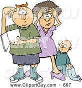Clip Art of AFrustrated New Mom and Dad Trying to Figure out How to Raise a Baby Boy - Parenting Humor by Djart