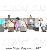 Clip Art of AGroup of Caucasian and African American Office Employees Doing Their Daily Routine by Djart