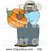 Clip Art of AHappy Ethnic Male Farmer Carrying a Pumpkin for Halloween by Djart