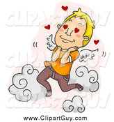 Clip Art of ALove Struck Man in the Clouds over Pink by BNP Design Studio