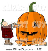 Clip Art of AMan Carving a Face into a Big Pumpkin Jack O Lantern for Halloween by Djart
