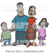 Clip Art of an African American Family Standing Together As a Group - Mother, Father, Son and Daughter by Djart