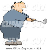 Clip Art of an Overweight Caucasian Elderly Man Swinging a Golf Club by Djart