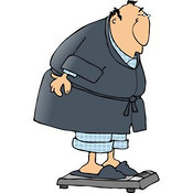 Clip Art of an Overweight Man Weighing Himself on a Standard Bathroom Scale by Djart