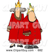 Clip Art of ARoyal King and Queen Wearing Red Robes and Gold on White by Djart