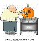 Clip Art of AWhite Businessman Carving a Halloween Pumpkin with a Knife by Djart