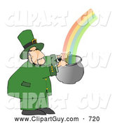 Clip Art of AWhite Leprechaun Catching a Rainbow in a Pot by Djart