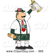 Clip Art of AWhite Man Celebrating Oktoberfest with a Beer Stein and Hot Dogs by Djart