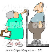 Clip Art of AWhite Nurse Weighing Overweight Man on a Scale by Djart