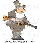 Clip Art of AWhite Pilgrim Man Hunting for Wild Turkey - Thanksgiving Clipart by Djart