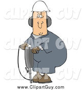 Clip Art of AWormer Man in a Hardhat and Ear Muffs, Operating a Jackhammer by Djart