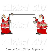 Clip Art of Two Santa Claus Men Holding a Blank Sign by Djart