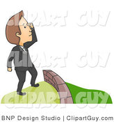 Vector Clip Art of a Man Looking over a Fence to Greener Pastures - Royalty Free by BNP Design Studio