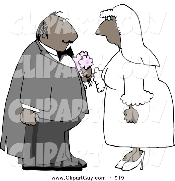 Americana Vector Clip Art of an African American Male and Female Couple Getting Hitched