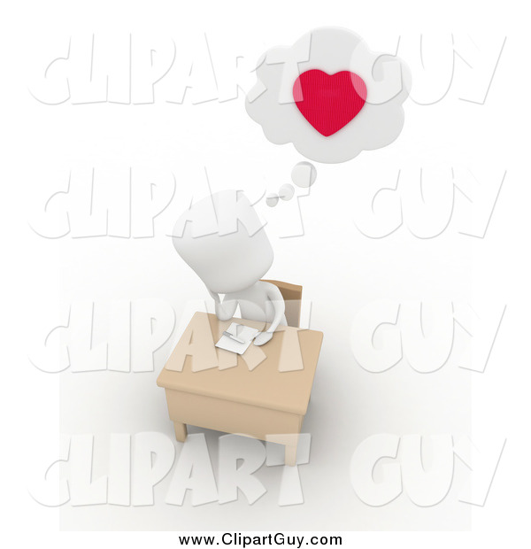 Clip Art of a 3d White Man Writing a Love Letter