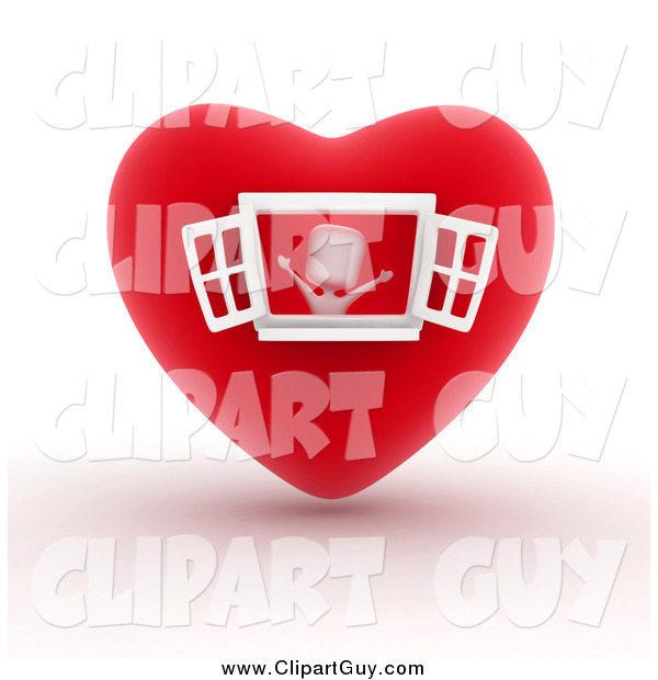 Clip Art of a 3d White Person in a Heart House