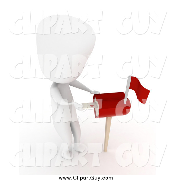 Clip Art of a 3d White Person Inserting a Love Letter in a Heart Mail Box