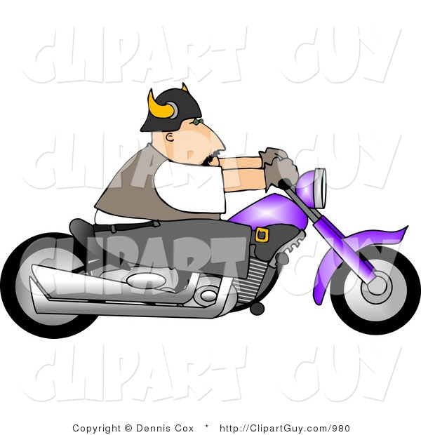 Clip Art of a Biker Riding a Purple Motorcycle to the Right